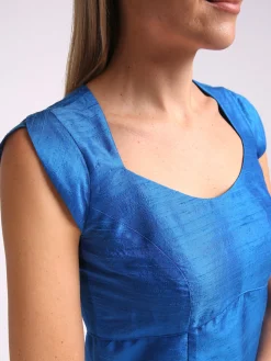 Favourbrook Josephine Dress Sapphire Plain Silk Douppion-Women Dresses