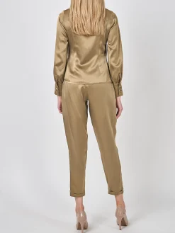 Favourbrook Land Girl Trouser Hay Gold Plain Silk Crepe Satin-Women Eveningwear | Eveningwear