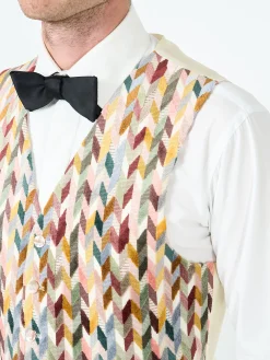 Favourbrook Light Multi Chevron Single Breasted 6 Button Waistcoat- Waistcoats | Single Breasted Waistcoats