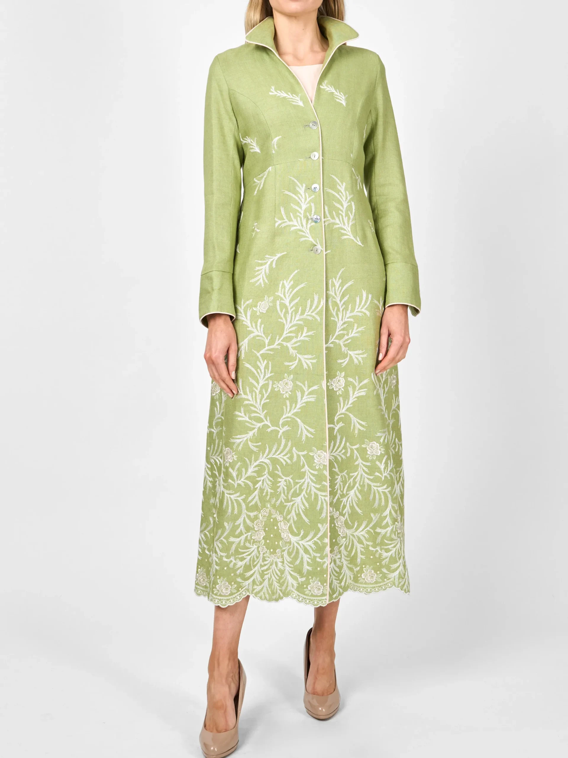 Favourbrook Long Swing Coat Apple Green Rushden Crease Resist Linen-Women Raceday | Mother Of The Bride