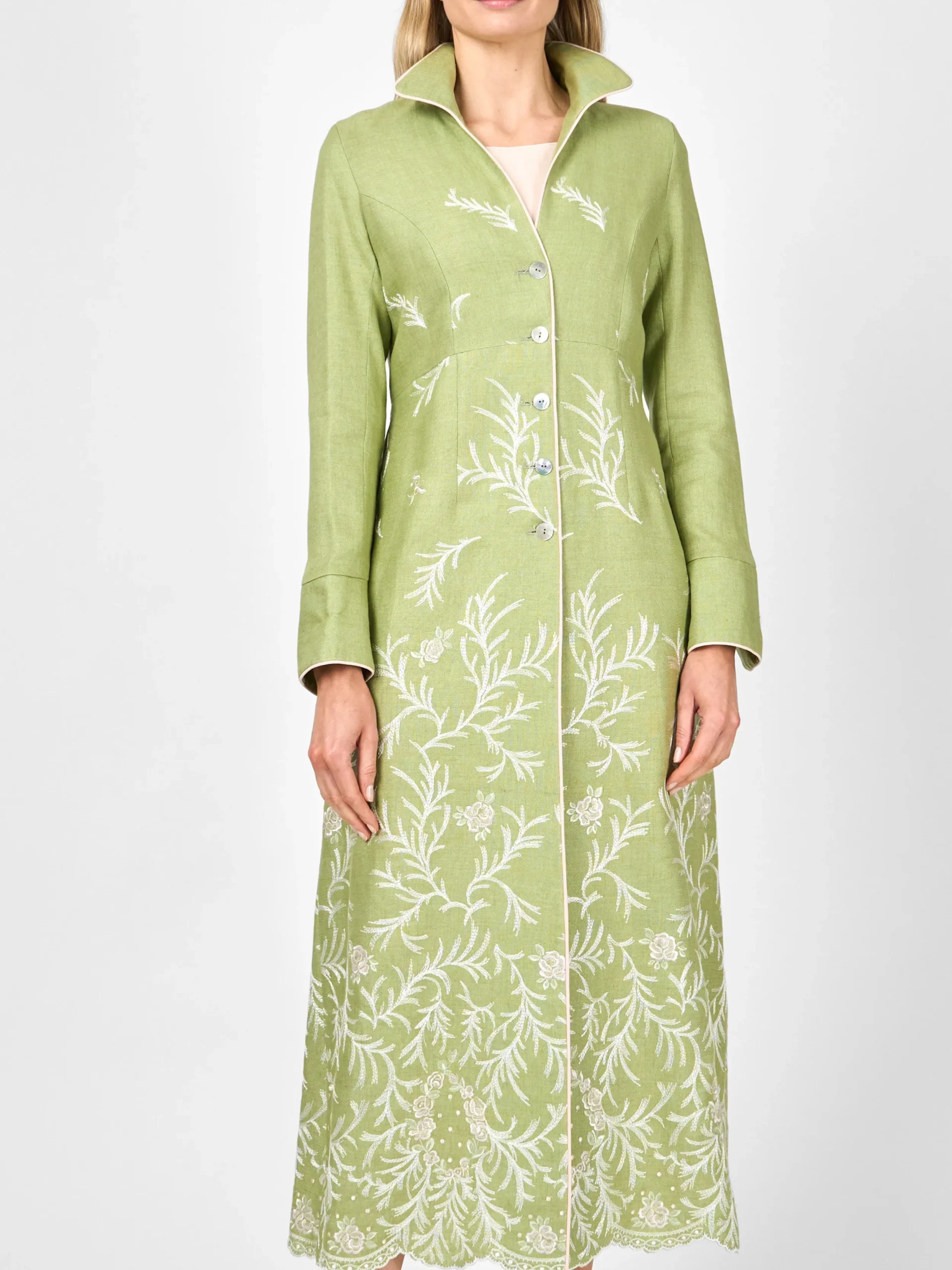 Favourbrook Long Swing Coat Apple Green Rushden Crease Resist Linen-Women Raceday | Mother Of The Bride