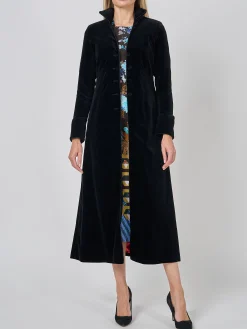 Favourbrook Long Swing Coat Black Plain Cotton Velvet-Women Eveningwear | Eveningwear