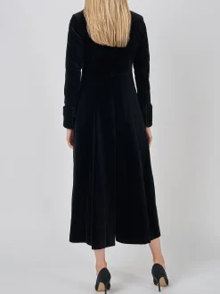 Favourbrook Long Swing Coat Black Plain Cotton Velvet-Women Eveningwear | Eveningwear