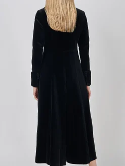 Favourbrook Long Swing Coat Black Plain Cotton Velvet-Women Eveningwear | Eveningwear