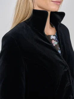 Favourbrook Long Swing Coat Black Plain Cotton Velvet-Women Eveningwear | Eveningwear