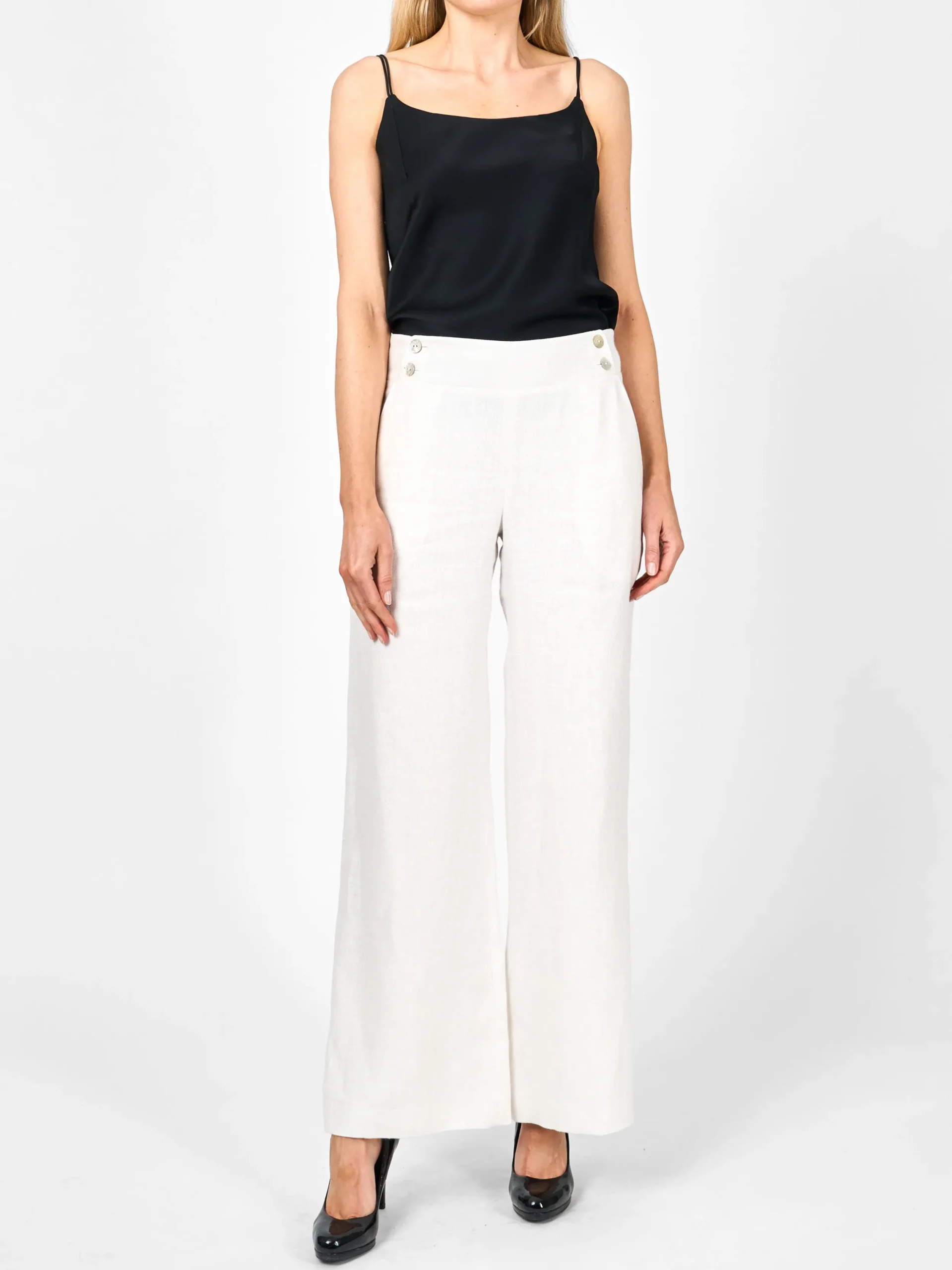 Favourbrook Lounge Trousers leg Ivory Herringbone Crease Resist Linen-Women Trousers & Jumpsuits | Trousers