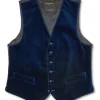 Favourbrook Marine Blue Velvet Cotton Single Breasted 6 Button Piped Waistcoat- Waistcoats | Evening Waistcoats