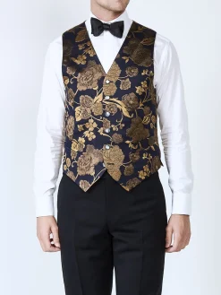 Favourbrook Midnight Gold Winnington Silk Single Breasted 6 Button Waistcoat- Groomswear | Waistcoats
