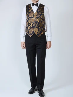 Favourbrook Midnight Gold Winnington Silk Single Breasted 6 Button Waistcoat- Groomswear | Waistcoats