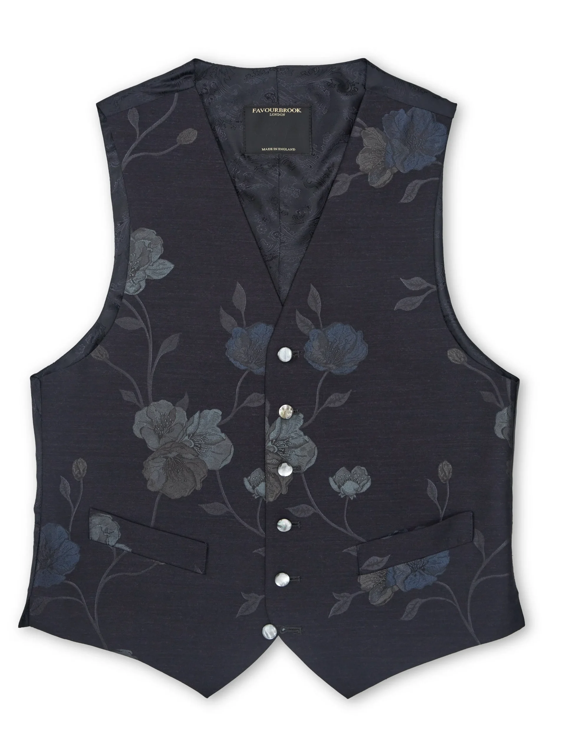 Favourbrook Midnight Grantham Single Breasted 6 Button Waistcoat- Waistcoats | Single Breasted Waistcoats