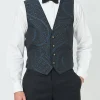 Favourbrook Midnight Heathcote Paisley Single Breasted 4 Button Piped Waistcoat- Waistcoats | Single Breasted Waistcoats