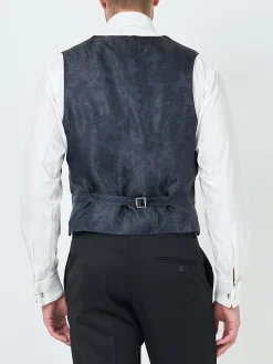 Favourbrook Midnight Heathcote Paisley Single Breasted 4 Button Piped Waistcoat- Waistcoats | Single Breasted Waistcoats
