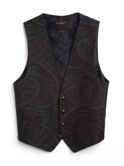 Favourbrook Midnight Heathcote Paisley Single Breasted 4 Button Piped Waistcoat- Waistcoats | Single Breasted Waistcoats