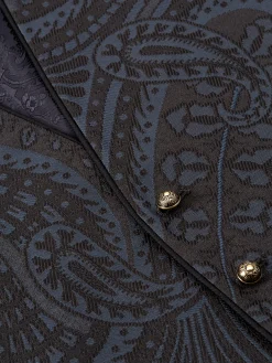 Favourbrook Midnight Heathcote Paisley Single Breasted 4 Button Piped Waistcoat- Waistcoats | Single Breasted Waistcoats