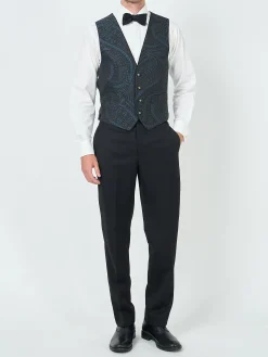Favourbrook Midnight Heathcote Paisley Single Breasted 4 Button Piped Waistcoat- Waistcoats | Single Breasted Waistcoats