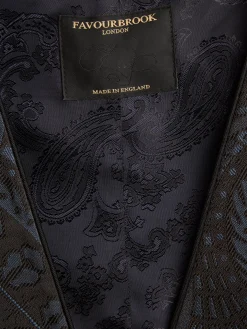 Favourbrook Midnight Heathcote Paisley Single Breasted 4 Button Piped Waistcoat- Waistcoats | Single Breasted Waistcoats