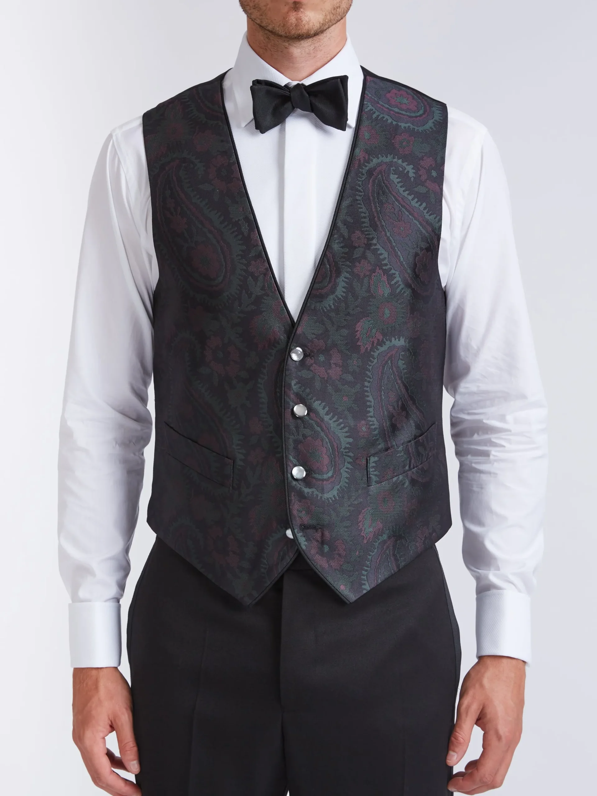 Favourbrook Midnight Plum Carlton Paisley Single Breasted 4 Button Piped Waistcoat- Waistcoats | Single Breasted Waistcoats