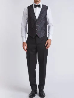 Favourbrook Midnight Plum Carlton Paisley Single Breasted 4 Button Piped Waistcoat- Waistcoats | Single Breasted Waistcoats