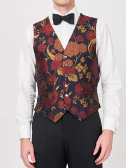 Favourbrook Midnight Red Winnington Silk Single Breasted 6 Button Waistcoat- Waistcoats | Evening Waistcoats