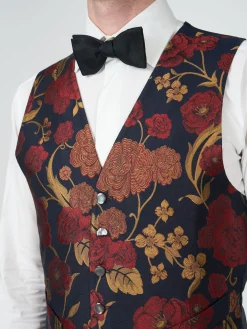 Favourbrook Midnight Red Winnington Silk Single Breasted 6 Button Waistcoat- Waistcoats | Evening Waistcoats