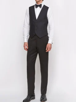 Favourbrook Midnight Vincent Wool Single Breasted 4 Button Piped Waistcoat- Waistcoats | Single Breasted Waistcoats