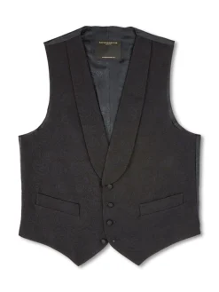Favourbrook Midnight Vincent Wool Single Breasted 4 Button Shawl Lapel Waistcoat- Waistcoats | Evening Waistcoats