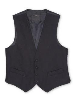 Favourbrook Midnight Vincent Wool Single Breasted 4 Button Piped Waistcoat- Waistcoats | Single Breasted Waistcoats