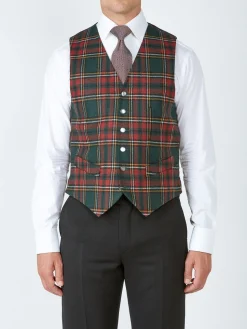 Favourbrook Multi Dunrobin Wool Single Breasted 6 Button Ticket Pocket Waistcoat- Waistcoats | Evening Waistcoats