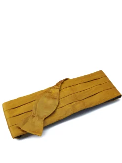 Favourbrook Mustard Douppion Silk Pleated Cummerbund & Bow Tie Set- Bow Ties & Cummerbund Sets
