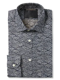 Favourbrook Navy / White Fan Cotton Burlington Shirt- Shirts