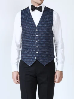 Favourbrook Navy Anderson Wool Single Breasted 6 Button Waistcoat- Eveningwear | Groomswear