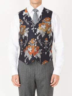Favourbrook Navy Belvoir Cotton Single Breasted 6 Button Waistcoat- Eveningwear | Groomswear