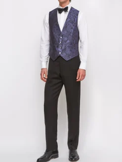 Favourbrook Navy Botanics Silk Single Breasted 4 Button Waistcoat- Waistcoats | Single Breasted Waistcoats