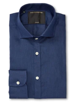 Favourbrook Navy Bridford Linen Cutaway Collar Shirt- Shirts