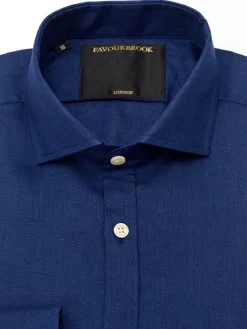 Favourbrook Navy Bridford Linen Cutaway Collar Shirt- Shirts