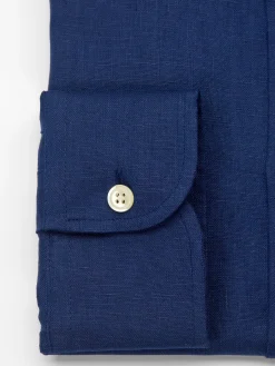 Favourbrook Navy Bridford Linen Cutaway Collar Shirt- Shirts
