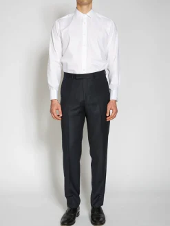 Favourbrook Navy Carlton Hopsack Windsor Trousers- Trousers | Suits