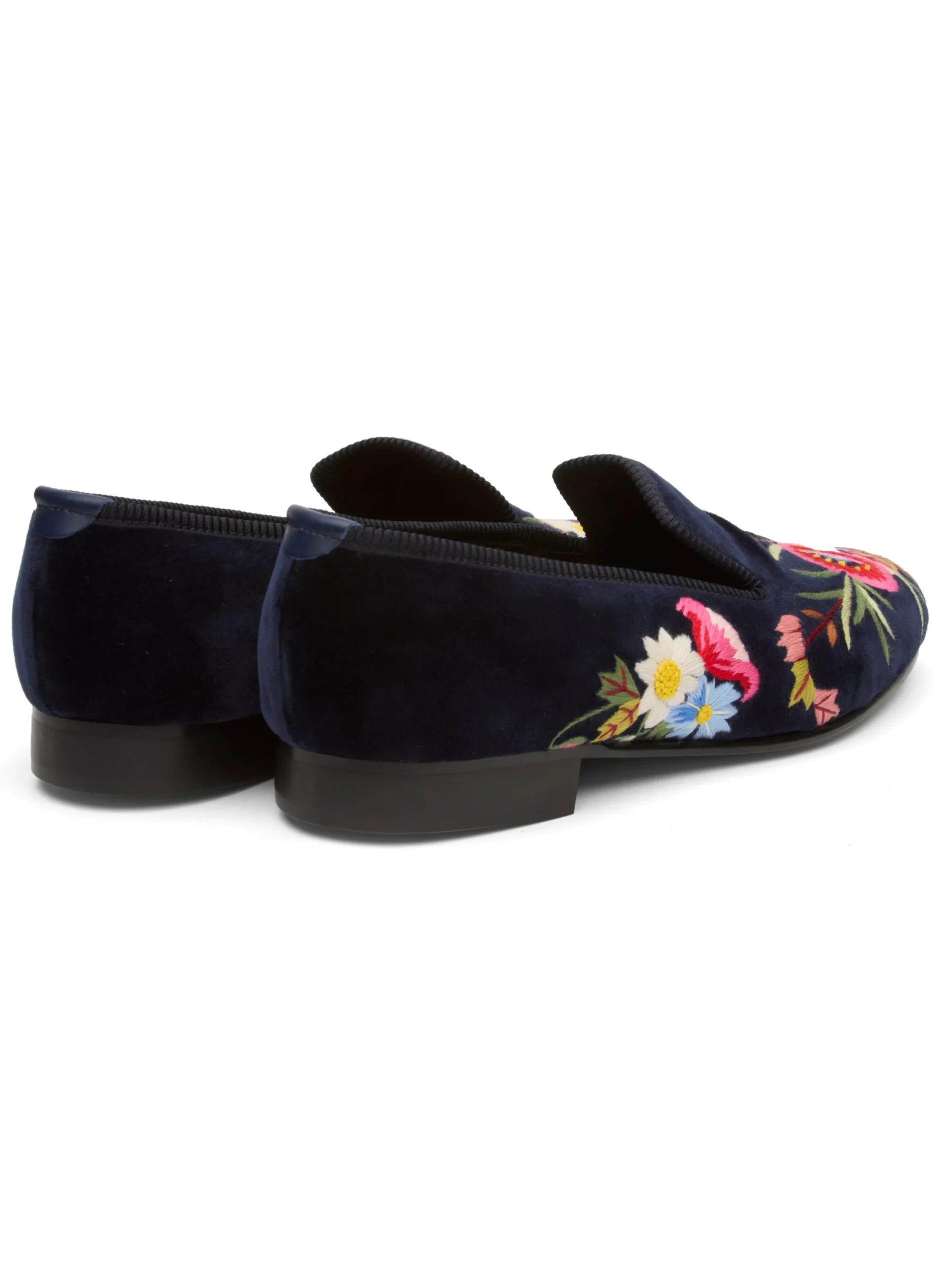Favourbrook Navy Embroidered Velvet Cotton & Leather Slippers- Slippers
