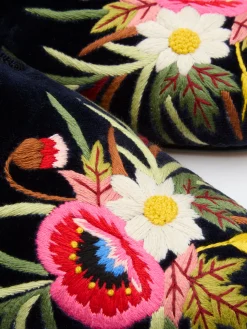Favourbrook Navy Embroidered Velvet Cotton & Leather Slippers- Slippers