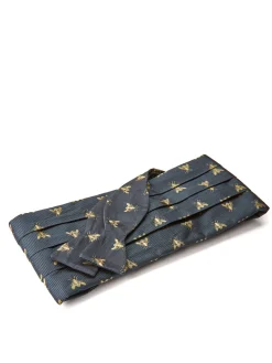 Favourbrook Navy Gold Bees Silk Pleated Cummerbund & Bow Tie Set- Bow Ties & Cummerbund Sets