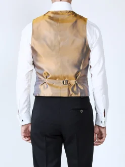 Favourbrook Navy Gold Bees Silk Single Breasted 6 Button Waistcoat- Eveningwear | Groomswear
