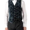 Favourbrook Navy Lurex Berries Velvet Single Breasted 6 Button Waistcoat- Waistcoats | Evening Waistcoats