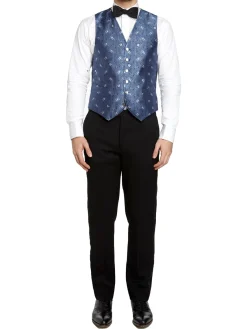 Favourbrook Navy Peacock Silk Single Breasted 6 Button Waistcoat- Waistcoats | Evening Waistcoats