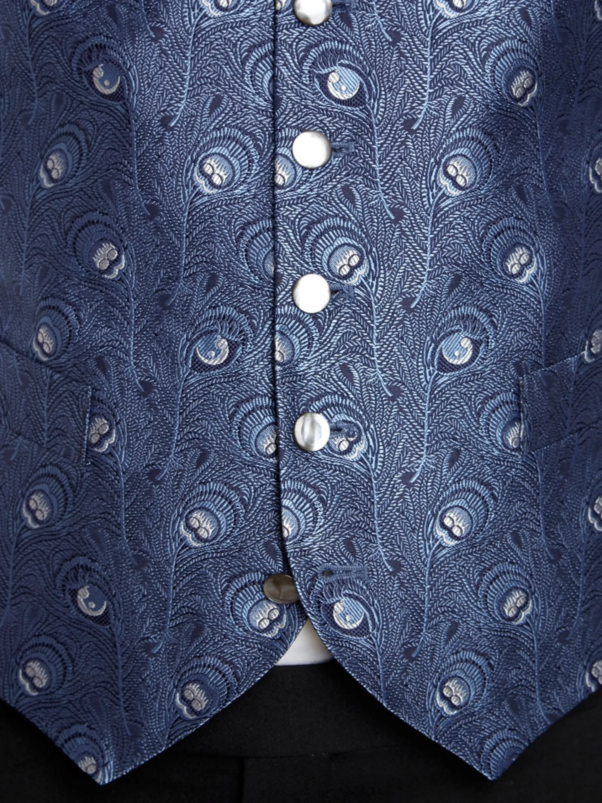 Favourbrook Navy Peacock Silk Single Breasted 6 Button Waistcoat- Waistcoats | Evening Waistcoats