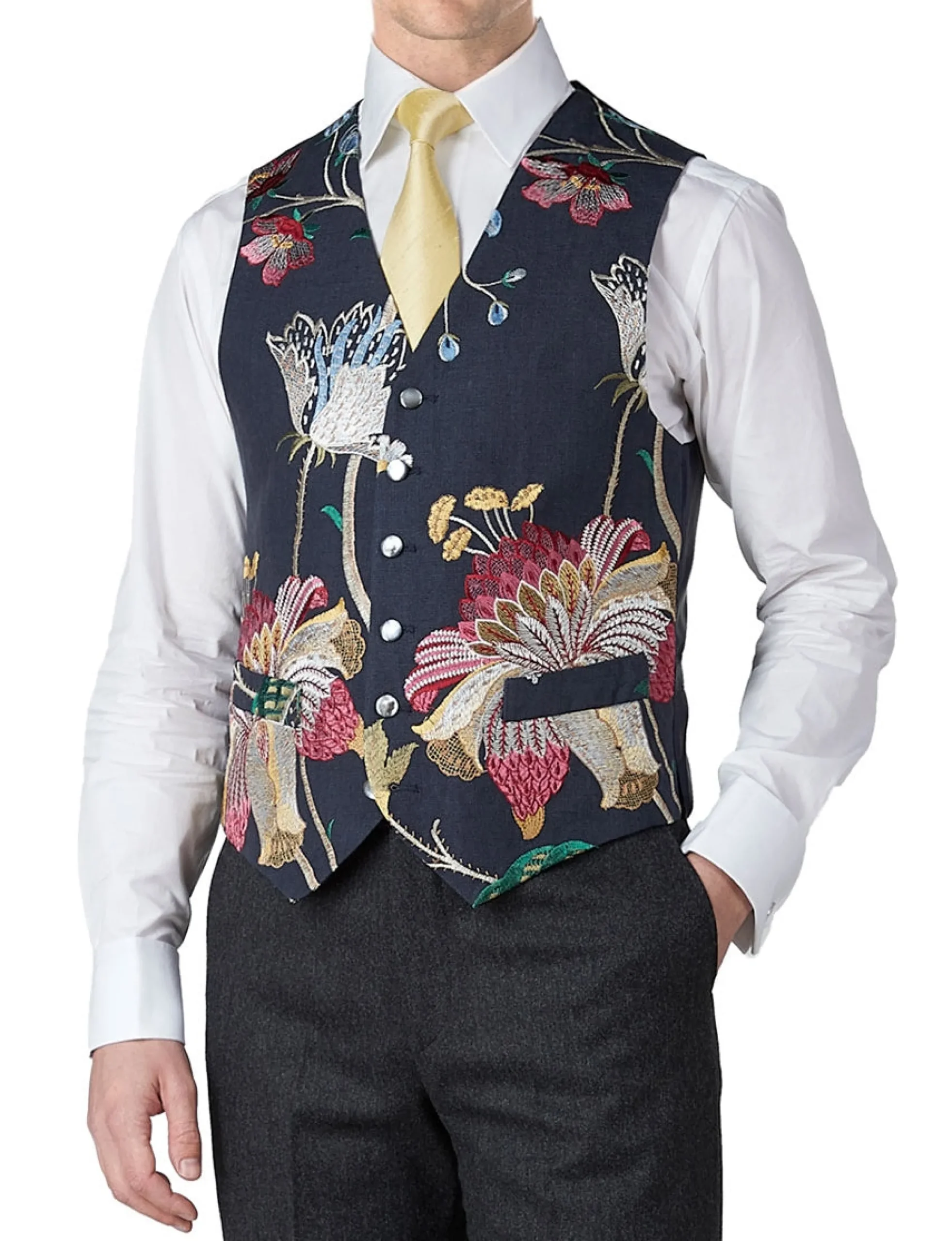 Favourbrook Navy Petersham Single Breasted 6 Button Waistcoat- Waistcoats | Evening Waistcoats
