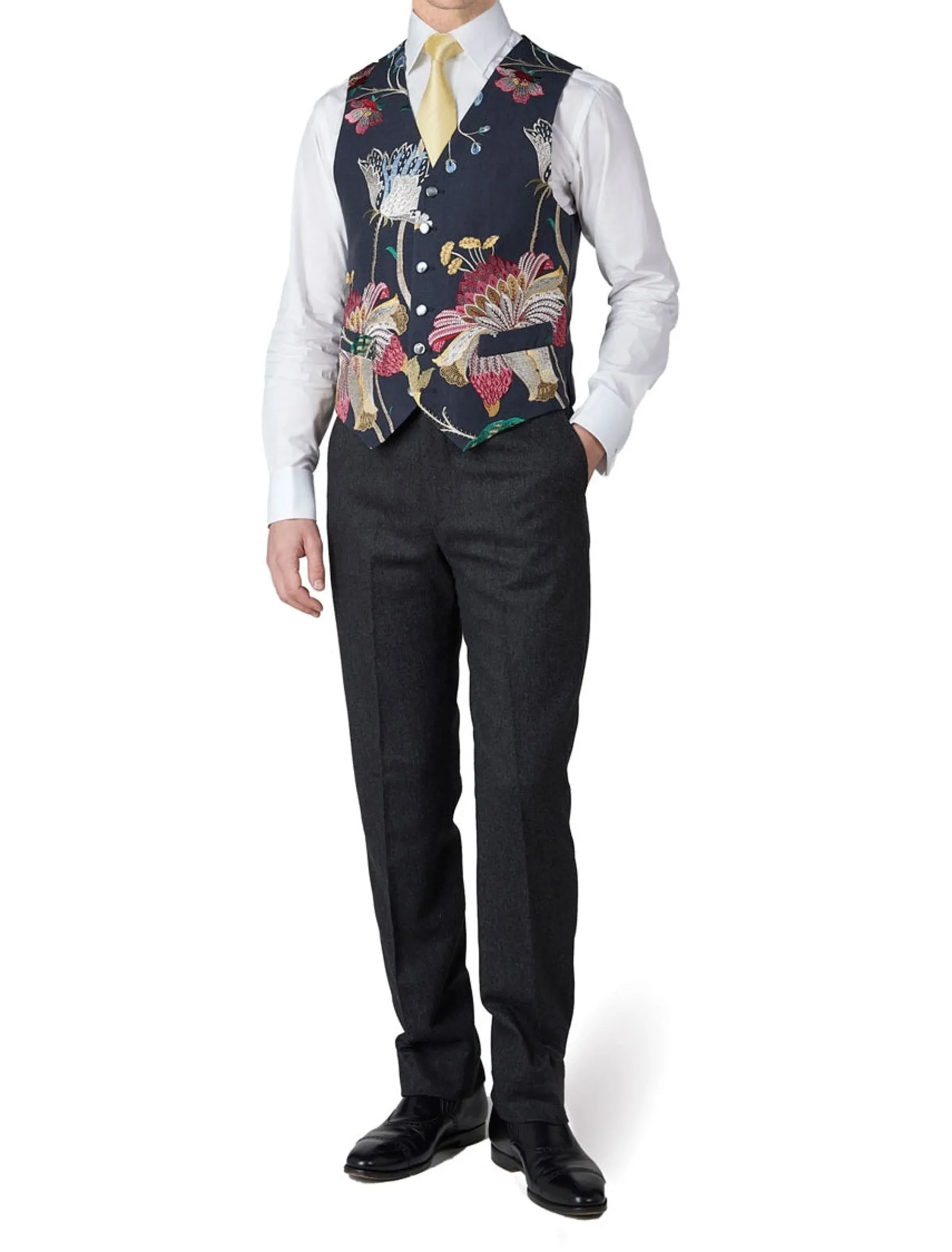 Favourbrook Navy Petersham Single Breasted 6 Button Waistcoat- Waistcoats | Evening Waistcoats