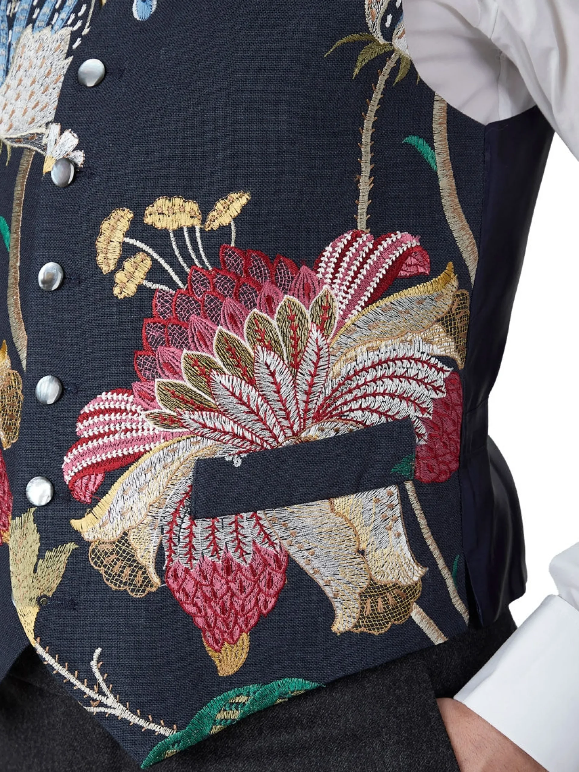 Favourbrook Navy Petersham Single Breasted 6 Button Waistcoat- Waistcoats | Evening Waistcoats