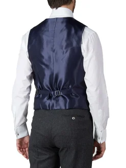 Favourbrook Navy Petersham Single Breasted 6 Button Waistcoat- Waistcoats | Evening Waistcoats