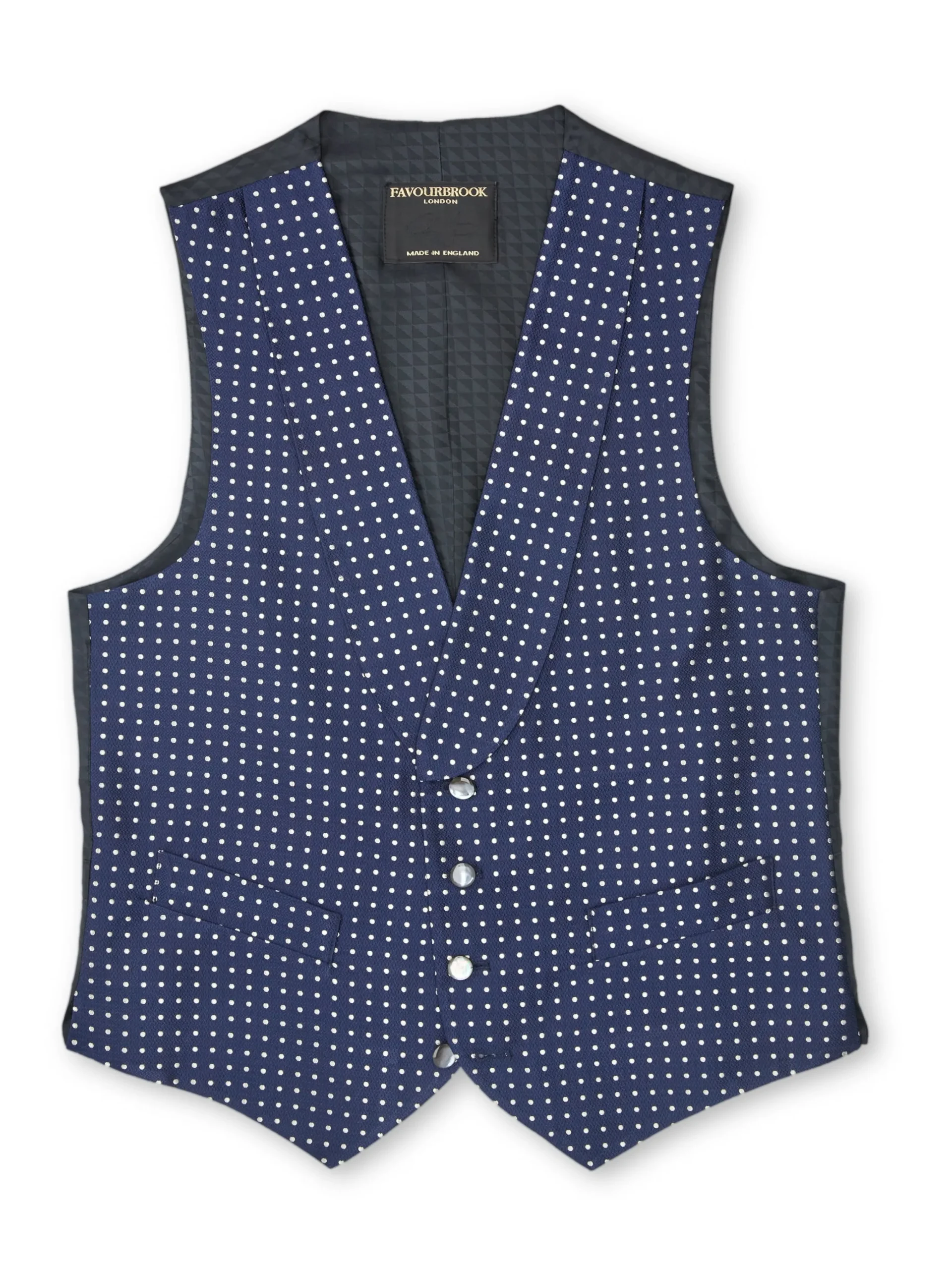 Favourbrook Navy Pickwick Silk Single Breasted 4 Button Shawl Lapel Waistcoat- Waistcoats | Shawl Lapel Waistcoats