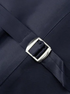 Favourbrook Navy Sweet Pea Linen Single Breasted 6 Button Waistcoat- Waistcoats | Single Breasted Waistcoats